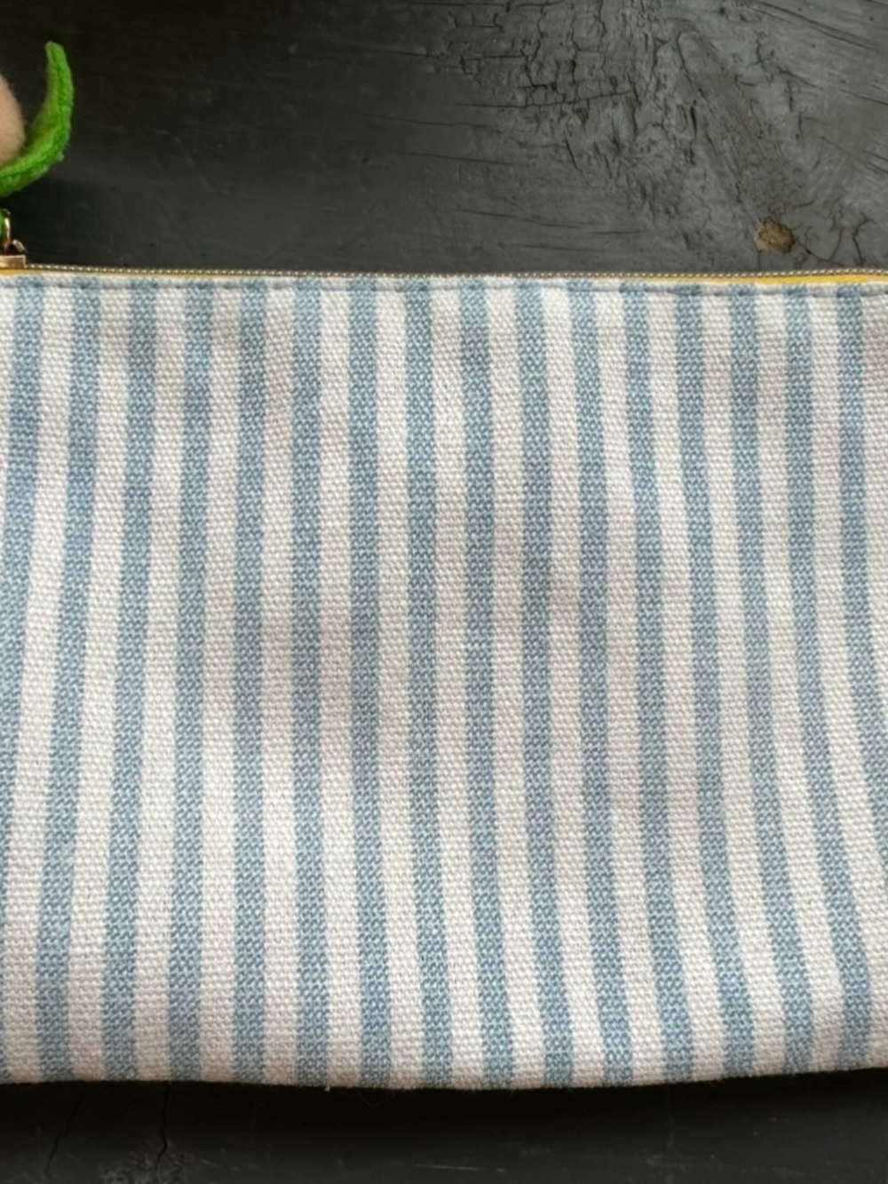 Ipsy Striped Blue and White Canvas Pouch with Peach on Zipper- NEW!